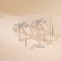 Detailed view of silver bow earrings with rose motif and 2.3cm by 1.8cm size measurements - Platinum Bowknot Flower Cluster Style (MYYX00655)