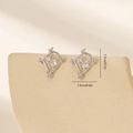 Detail view of silver geometric leaf earrings with zircon inlay showing 1.7cm height size - Platinum (MYYX00621(e-G26))