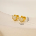 Detail von 1,1 cm herzförmigen Ohrring-Komponenten mit Zirkonia-Steinen in Gold - Herz-Pavé-Stil (P31457k4)