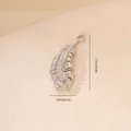 Detailed close-up of silver feather pendant with zircon inlay and exact dimensions - Platinum Color Feather Style (MYYX00647)
