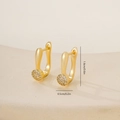 Detail of gold teardrop earrings with zircon accents measuring 1.6cm by 0.5cm - Gold Streamlined Teardrop Style (P31445wk4)