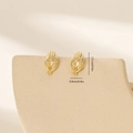 Detailed size view of leaf-shaped gold-plated earrings with zircon inlays and rib texture - Gold (MYYX00626(e-L26))