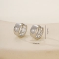 Detail view of silver hoop earrings with zircon stones and honeycomb hollow side design - Platinum Honeycomb Hollow Round Style (P31444Wbkb)