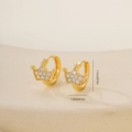 Detail view of golden crown huggie earrings with cubic zirconia and size dimensions - Gold Pave Crown Style (P31441Wk4)