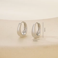 Polished silver U-shaped hoop earring details with size markings 1.4cm by 0.5cm - Teardrop Thick Style (P31417Lbkb) / Platinum (P31417Lbkb)