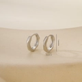 Detailed macro view of irregular ripple silver earring hoops with 1.2cm size measurement - Irregular Ripple (P31414Lbkb) / Platinum (P31414Lbkb)