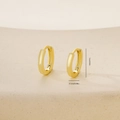 Detail view of 1cm polished gold huggie hoop earring on a beige display stand - One Pair / Gold (E071398k4)