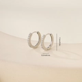 Detailed close-up showing 1.5cm silver zircon inlaid hoop earrings dimensions - Minimalist Hoop Style (E071423bkb) / White Gold