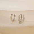 Detailed view of silver round hoop earrings showing 1.3cm height and 0.2cm width dimensions - Minimalist Polished Hoop (E071239-2bkb) / Platinum (E071239-2bkb)