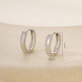 Polished silver huggie hoop earrings with detailed dimensions of 1.4cm height and 0.3cm width - Rounded Rectangle Style (E071237-2bkb) / Platinum (E071237-2bkb)