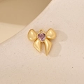 Colgante de lazo dorado con circonita de corazón púrpura para joyería artesanal - Estilo de Lazo de Strass Púrpura (MYYX00685) / Dorado Estilo Dos (Piedra de Corazón Púrpura)