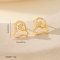 Macro shot of gold-plated hollow heart earrings with rose detail and 1.3cm size marking - Hollow Heart Rose Style (MYYX00705(f-E26)) / Gold