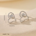 Close-up of heart-shaped hollow rose stud earring in silver finish with measurements - Hollow Heart Rose Style (MYYX00705(f-E26)) / White Gold