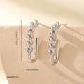 Detailed view of silver J-shaped twisted rope earrings with size and weight specs - Platinum Gold (MYYX00704)
