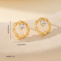 Detailed view of gold-plated twisted flower earrings with zircon inlays and dimensions - Twisted Ring Zircon Inlaid Style (MYYX00708(b-M25)) / Gold