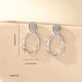 Detail showing dimensions of silver teardrop zircon earrings with hammered metal rings - Platinum Gold (MYYX00702)