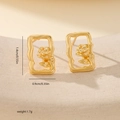 Macro view of gold-plated floral earrings showing dimensions 1.4cm by 0.9cm - Rectangular Rippled Frame Rose Style (MYYX00710(b-O25)) / Gold