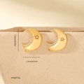 Detailed view of gold plated crescent moon and star earrings with white zircon stones - Star and Moon Shape Style (MYYX00700) / Gold (MYYX00700)