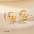 Macro detail of gold-plated moon flower stud earrings with sparkling zircon inlay - Moon Floral Style (MYYX00709(b-N25)) / Gold