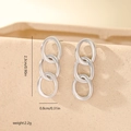 Detail view of silver triple oval link earrings with size marks 2.3cm height and 0.8cm width - Triple Chain Link Style (MYYX00699) / Platinum Gold (MYYX00699)
