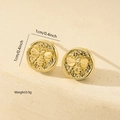 Detailed macro view of golden bee relief stud earrings with vintage coin texture - Round Bee Relief Style (MYED34038) / Gold
