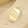 Close-up of 18K gold plated rectangular pendant with diagonal grooves and size details - Rectangle Striped Style (XF0509) / Gold