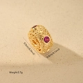Macro view of gold hollow cylinder bead with rose red zircon and 0.9cm size detail - 1 Piece / Spiral Hollow with Rhinestone (MYCBK2270) / Gold