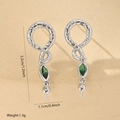 Detailed size view of silver snake earrings with green marquise zircon and beaded drop - One Pair / White Gold (MYWX22396)