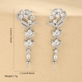 Detailed view of silver-tone cubic zirconia drop earrings with size and weight specs - One Pair / White Gold (MYCBK2204)