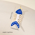 Detailed view of a blue and white fishbone charm with precise 2.8cm x 1.1cm measurements - Blue White Fishbone Style (MYCLXL163) / Gold
