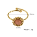 Detalle de anillo ajustable dorado con piedra rosa de 11mm y medidas del producto - Gema Rosa Facetada (Cuarzo Rosa) / Cuarzo rosa