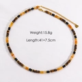 Tiger eye stone bead necklace with gold stainless steel heart pendant and clasp - Yellow Tiger Beaded Necklace