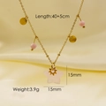 Detail of pink star stone pendant on gold stainless steel chain with size measurements - Rose Quartz Star