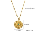 Detail of gold beaded chain necklace with blue stone sunburst pendant and measurements - Blue Rhinestone Pendant