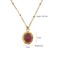 Detail of 14K gold plated necklace showing 40+5cm length and purple gemstone pendant - Purple Crystal