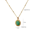 Detail view of 14K gold plated necklace with 17x11mm green stone pendant and dimensions - Amazonite