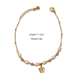 Golden stainless steel bracelet with white pearls and pink natural stone beads - Flower Artificial Pearl Style (1)