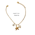 Gold stainless steel bracelet with starfish, white pearl, and gemstone charm, 17+3cm length - Starfish Artificial Pearl Style (5)