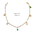 Gold charm bracelet with green beads, shell pendants and blue flowers, 17+3cm length - Mixed Charms Sun Flower Style (6)