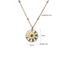 Detailed specs showing a 18x15mm golden compass pendant with black stone inlay on a beaded chain - Black Enamel Style