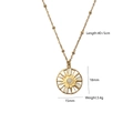 Detail of bohemian gold compass pendant with size specs and beaded stainless steel chain - White Enamel