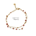 Double-layered gold stainless steel bracelet with pink natural stone beads and 17+3cm length - Pink Beaded Style (7)