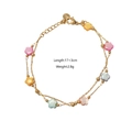 Double-layer gold bracelet with pink, orange, and blue floral charms and white pearls - Multi-color Floral Style (8)