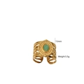 Minimalist wide band stainless steel open ring with green natural stone setting - Light Green Oval Stone(1)