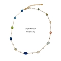 Colorful gemstone necklace with white pearls and 40+5cm adjustable gold chain detail - Natural Stone Beaded Necklace