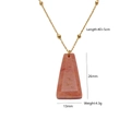 Pink natural stone trapezoid pendant with golden bead chain, 40+5cm length, 4.3g - Rhodochrosite