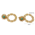 Bohemian gold hoop earrings with starburst turquoise stone and woven texture - Teal Star Grid Style (1)