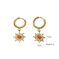 Gold vintage sun earrings with red stone pendant, dimensions 13mm by 15mm, 3.1g - Red Agate Sun Ray Pendant (10)