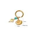 Detail of gold shell earrings with flower bead and turquoise stone, weighing 2.4g - Scallop Texture and Colored Beads (4) / Gold