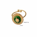 Bohemian gold star ring with green natural stone inlay and beaded edge design - African Jade